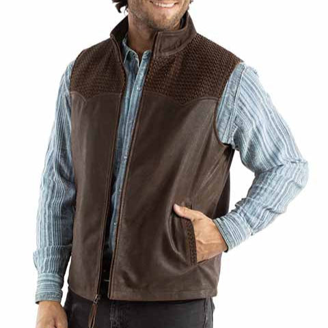 Scully Men's Quilted Leather Vest in Brown