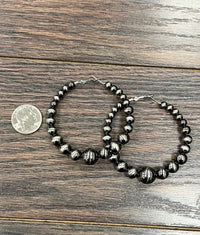 Graduated Polished Silver Navajo Pearl Hoop Earrings