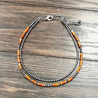 Navajo Inspired Pearl & Gemstone Double Strand Necklace (2 Gemstone Variants Available)