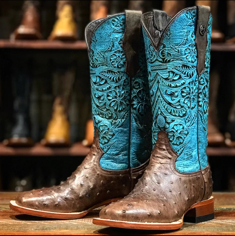 Tanner Mark Women's Shiloh Embossed Ostrich Print Western Boot