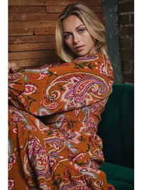 Women's L/S Paisley Print Smocked Midi Dress in Toffee (Available in Regular and Plus Sizes)