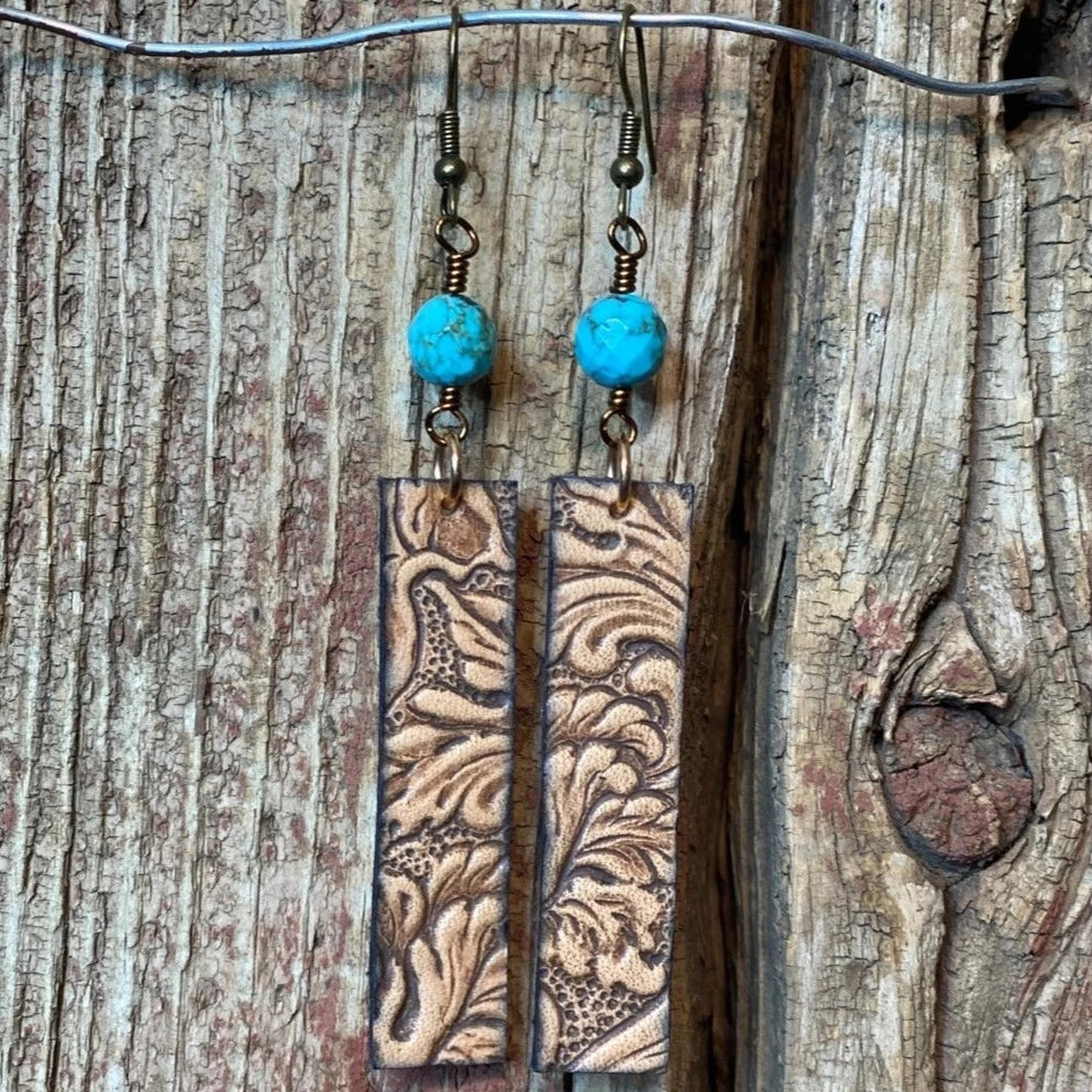 J Forks Embossed Leather Rectangle Earrings