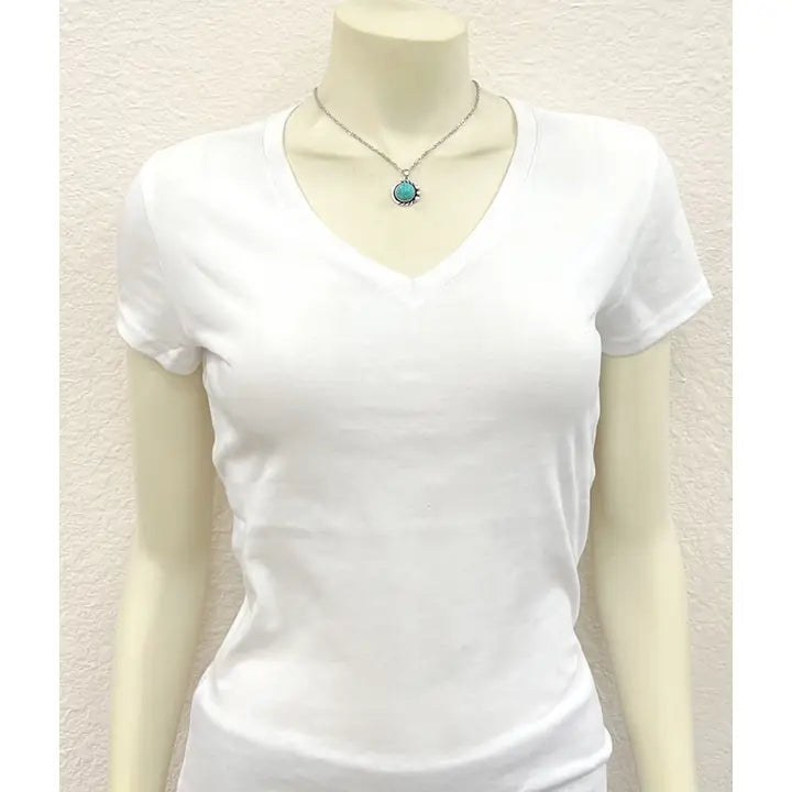 16" Silver Chain Turquoise Pendant Necklace