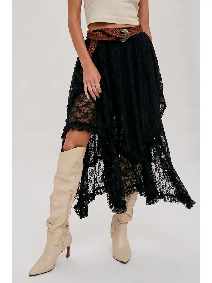 Women's Lace Tiered Midi Skirt (Available in Two Colors)
