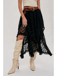 Women's Lace Tiered Midi Skirt (Available in Two Colors)