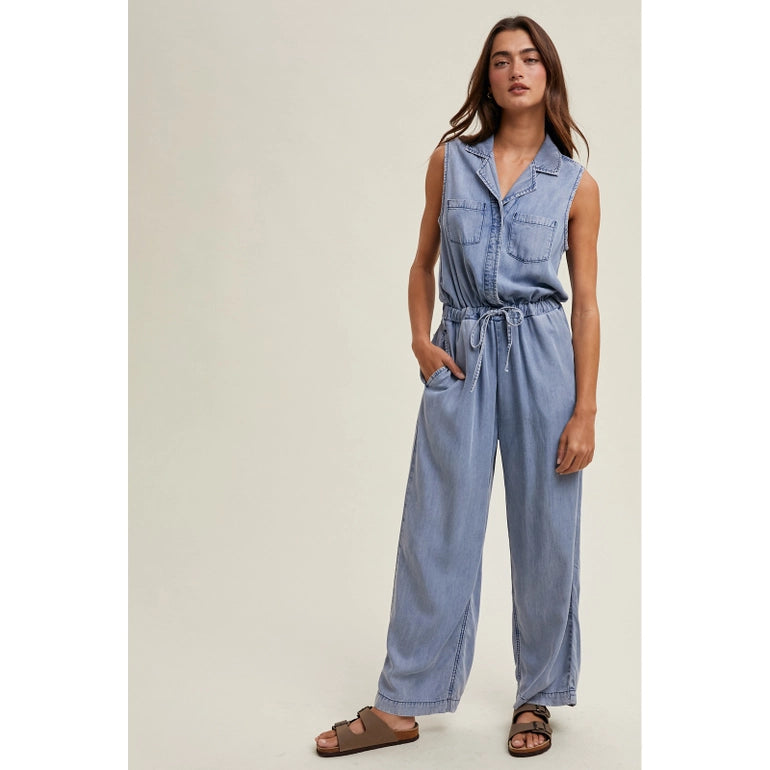 Women's Tencel Denim Jumpsuit in Lightwash