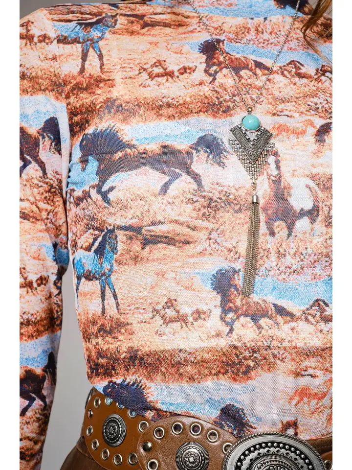 Women's L/S Western Mesh Mock Neck Top