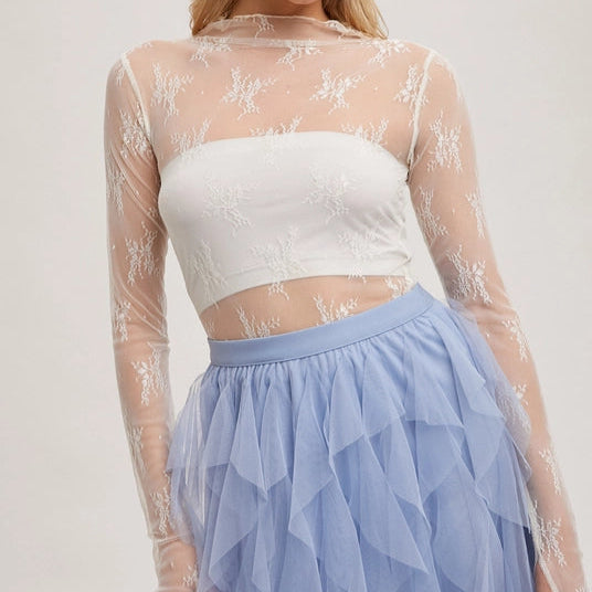 Women's L/S Sheer Floral Lace Mesh Top (5 Color Options)