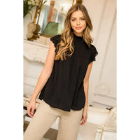 Women's S/S Smock Neck Top in Black
