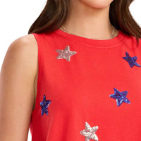 Women's Stars of Summer Sequin Cropped Tank Top in Red (Available in Plus Sizes)