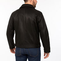 Scully Men's Knit Collared Leather Jacket in Vintage Black