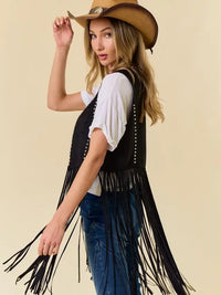 Women's Studded Long Fringe Faux Suede Vest (Available in Two Colors)
