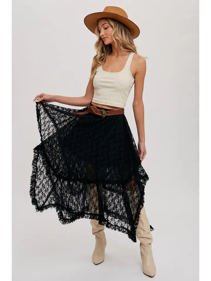Women's Lace Tiered Midi Skirt (Available in Two Colors)
