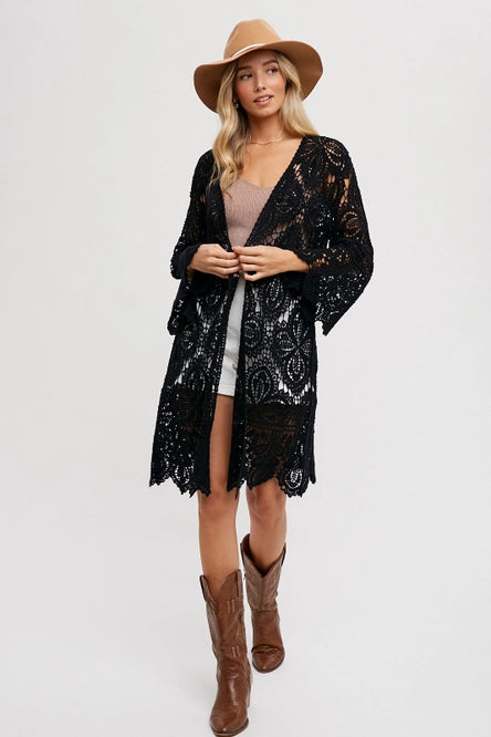 Women's Crochet Open Front Long Cardigan (Available in 2 Colors)