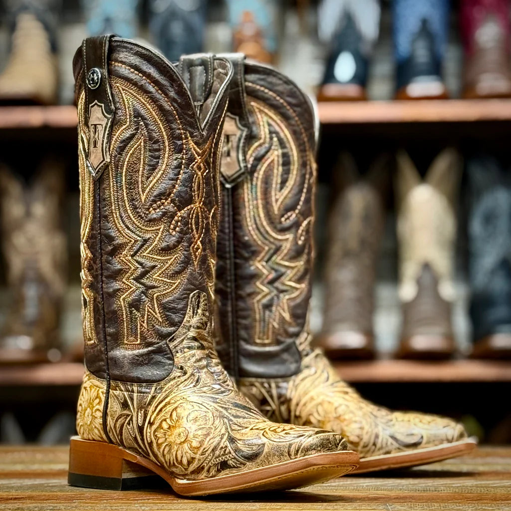 Tanner Mark Women's Hand Tooled Square Toe Leather Boots in Orix