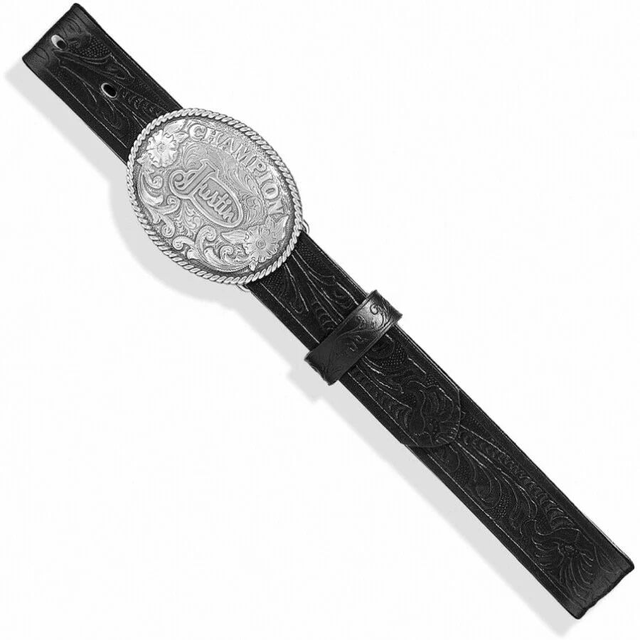 Justin Kid's Champion Black Tooled Belt