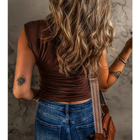 Women's Solid U Neck Slim Fit Tank Top in Coffee