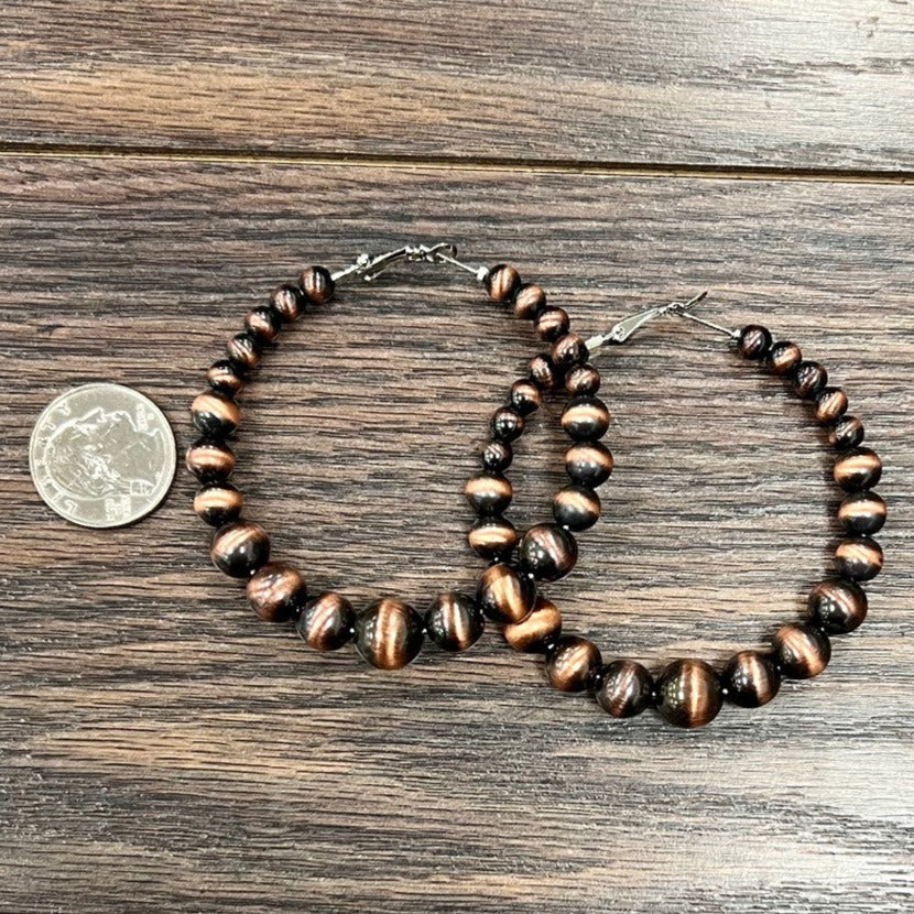 Graduated Copper Navajo Pearl Hoop Earrings