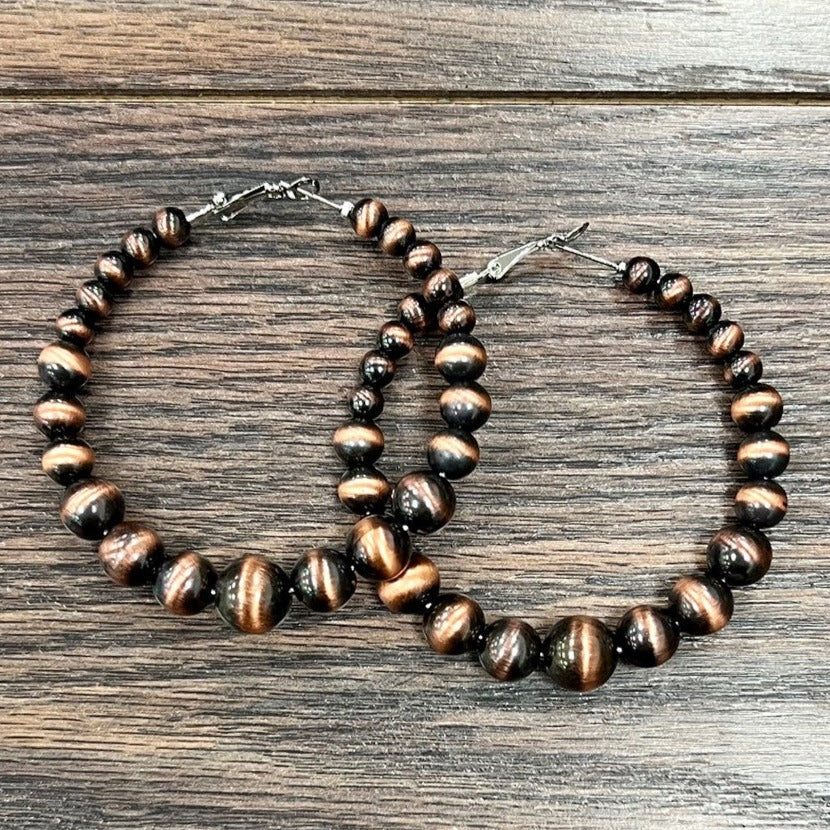 Graduated Copper Navajo Pearl Hoop Earrings