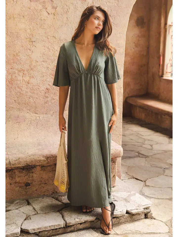 Women's Empire Waist Maxi Dress in Olive