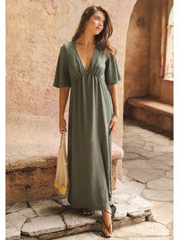 Women's Empire Waist Maxi Dress in Olive