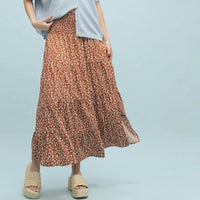 Women's Western Floral Tiered Midi Skirt in Camel