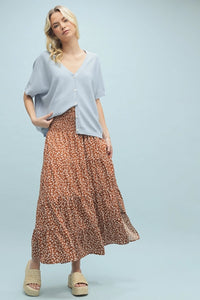 Women's Western Floral Tiered Midi Skirt in Camel