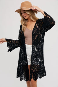 Women's Crochet Open Front Long Cardigan (Available in 2 Colors)