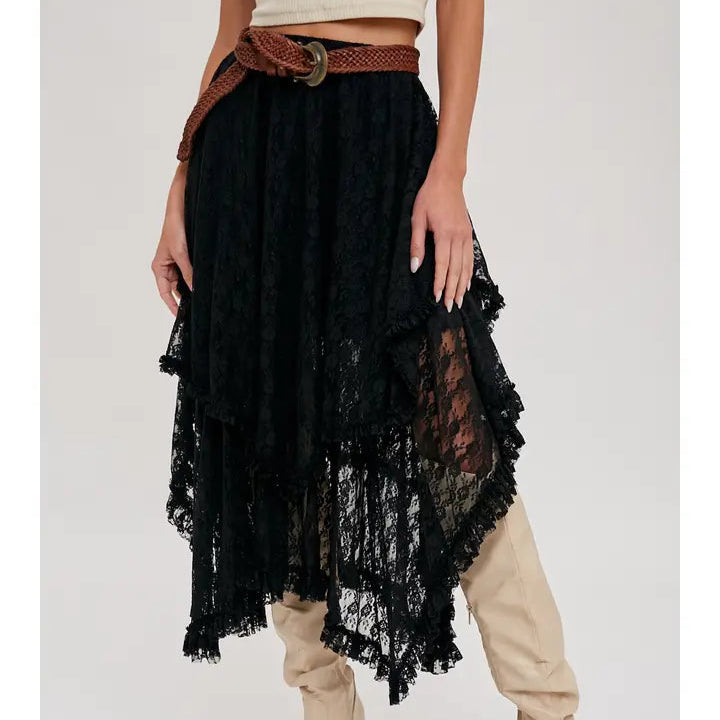 Women's Lace Tiered Midi Skirt (Available in Two Colors)
