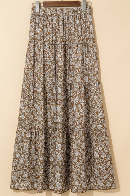 Women's Western Floral Maxi Skirt in Brown