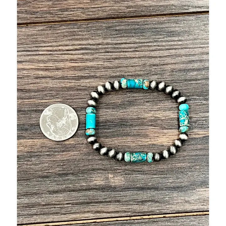 Handmade Stone and Navajo Inspired Pearl Stretch Bracelet