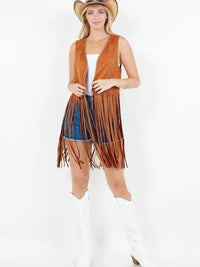 Women's Studded Long Fringe Faux Suede Vest (Available in Two Colors)
