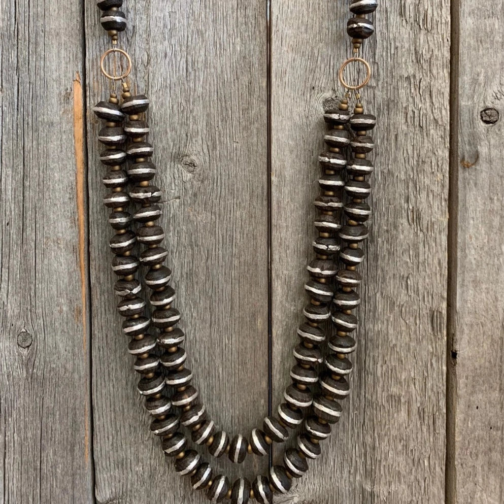 J Forks Two Strand Wood Bead Necklace