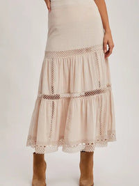 Women's Western Bohemian Crochet Midi Skirt in Oatmeal