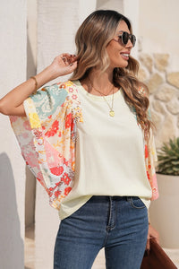 Women's Floral Batwing Blouse in Beige