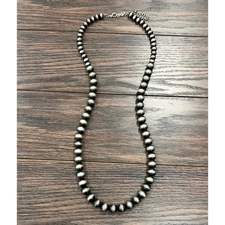 34" Large Silver Navajo Inspired Bead Necklace