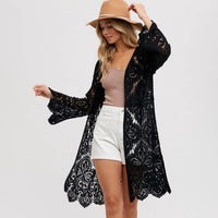 Women's Crochet Open Front Long Cardigan (Available in 2 Colors)