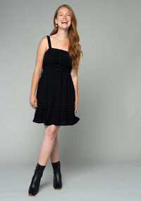 Women's Strappy Button Front A-Line Mini Dress in Black