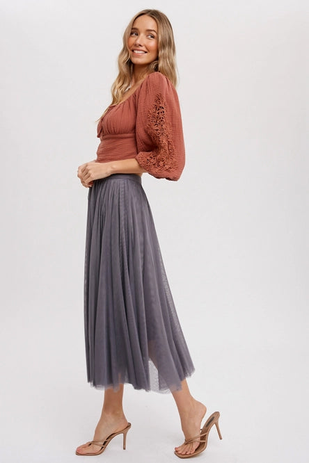 Women's Tulle Midi Skirt (Available in Three Colors)