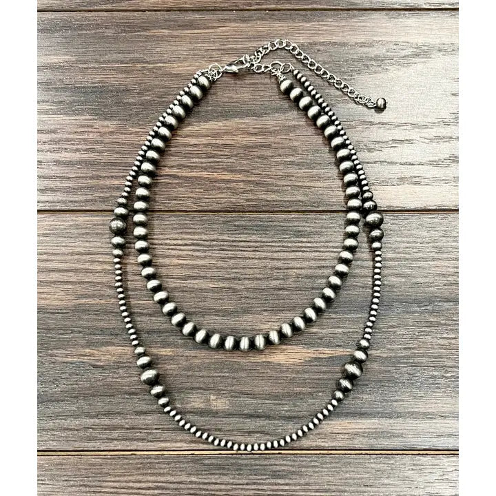 22" Two Strand Navajo Inspired Bead Silver Necklace