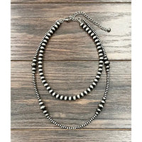 22" Two Strand Navajo Inspired Bead Silver Necklace