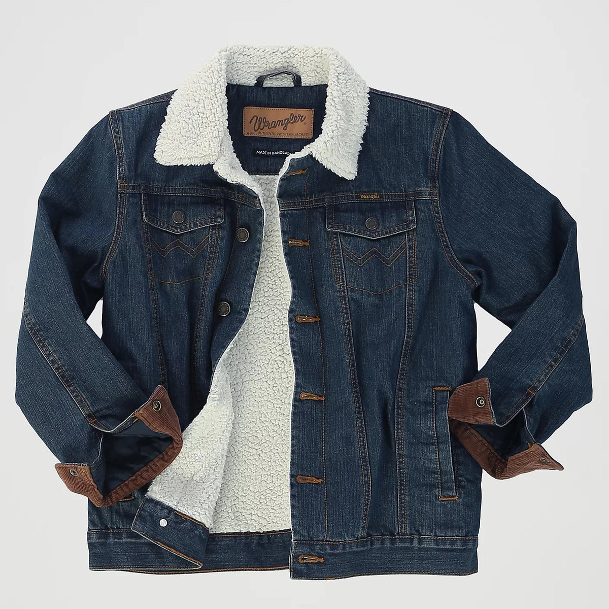 Wrangler Boy's Western Styled Sherpa Lined Denim Jacket in Rustic Blue