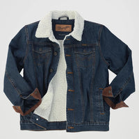 Wrangler Boy's Western Styled Sherpa Lined Denim Jacket in Rustic Blue