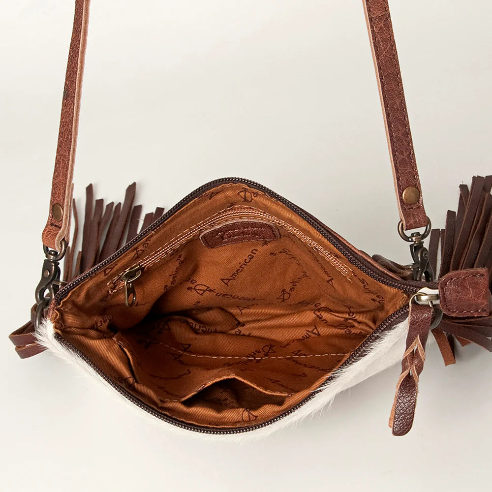 American Darling Hair On Hide Cowgirl On Horseback Fringe Crossbody Bag