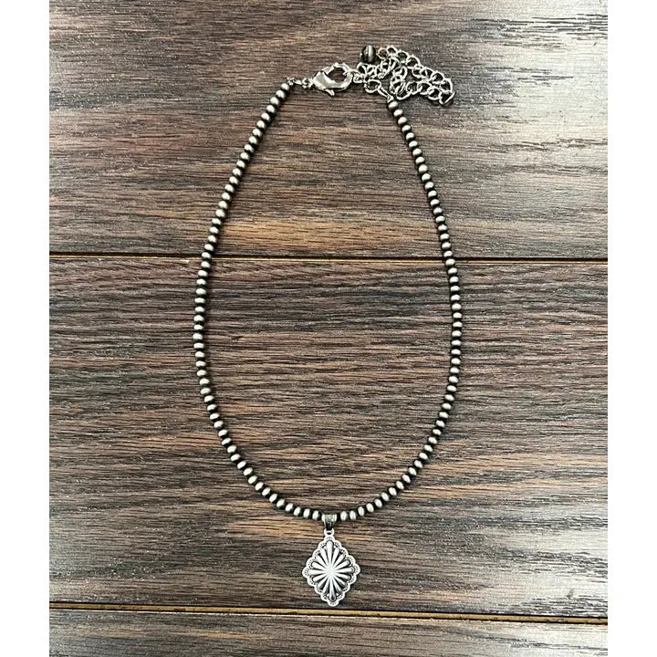 15" Handmade Concho Pendant Navajo Inspired Bead Necklace