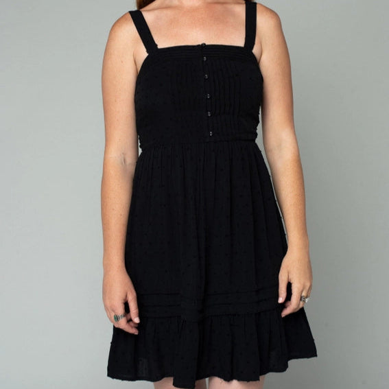 Women's Strappy Button Front A-Line Mini Dress in Black