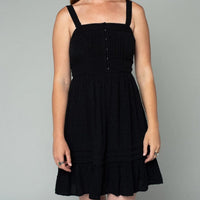 Women's Strappy Button Front A-Line Mini Dress in Black