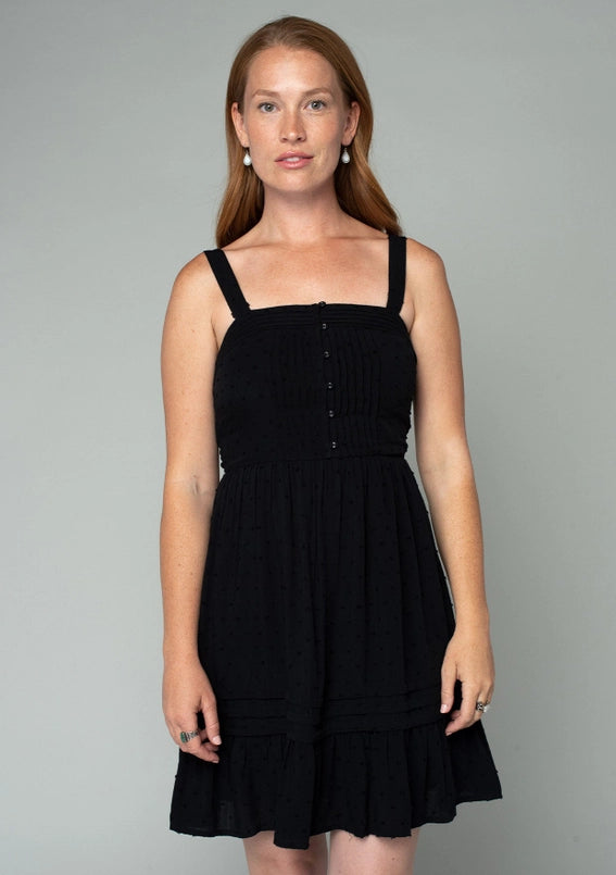 Women's Strappy Button Front A-Line Mini Dress in Black