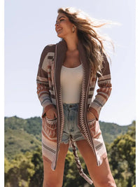 Women's L/S Heritage Wrap Cardigan in Taupe and Blush