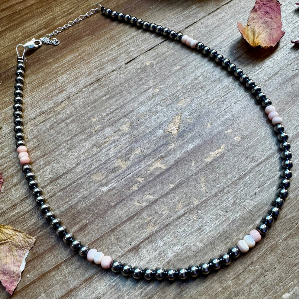 14" Pink Conch and 4mm Sterling Silver Pearl Choker